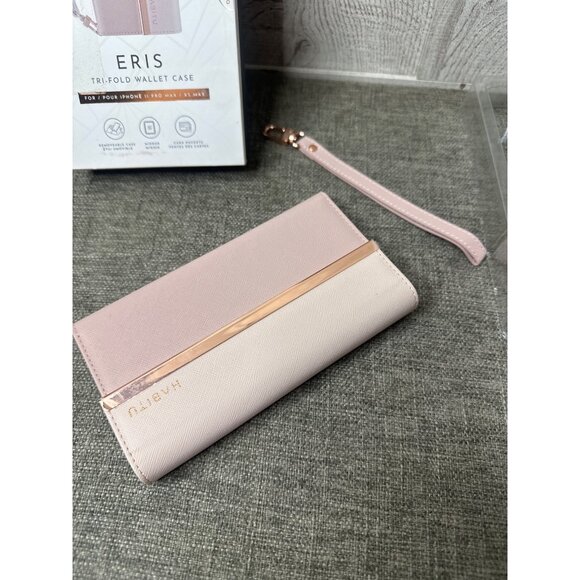 Habitu Eris Pink Tri-Fold Wallet Case For iPhone 11 Pro Max/Xs Max Wrist Strap - Picture 3 of 7